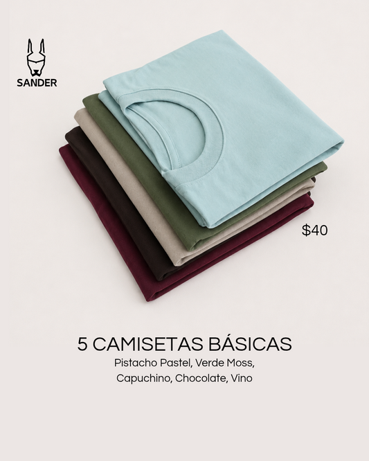 Pack 5 Camisetas (Pistacho, Verde, Capuchino, Chocolate, Vino)