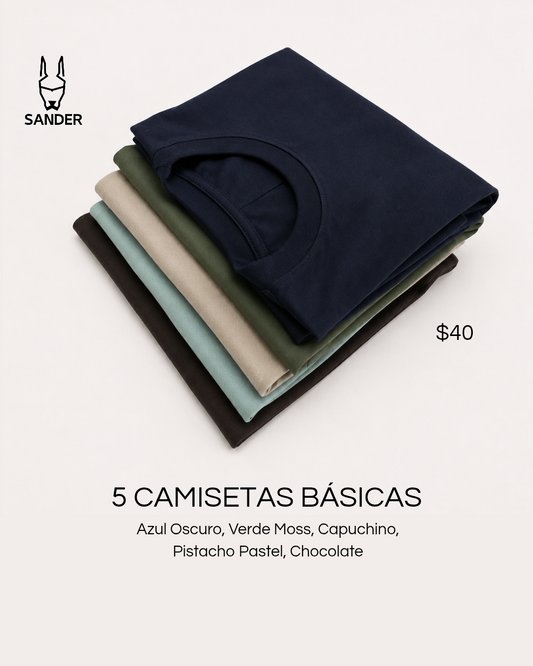 Pack 5 Camisetas (Azul, Verde, Capuchino, Pistacho, Chocolate)