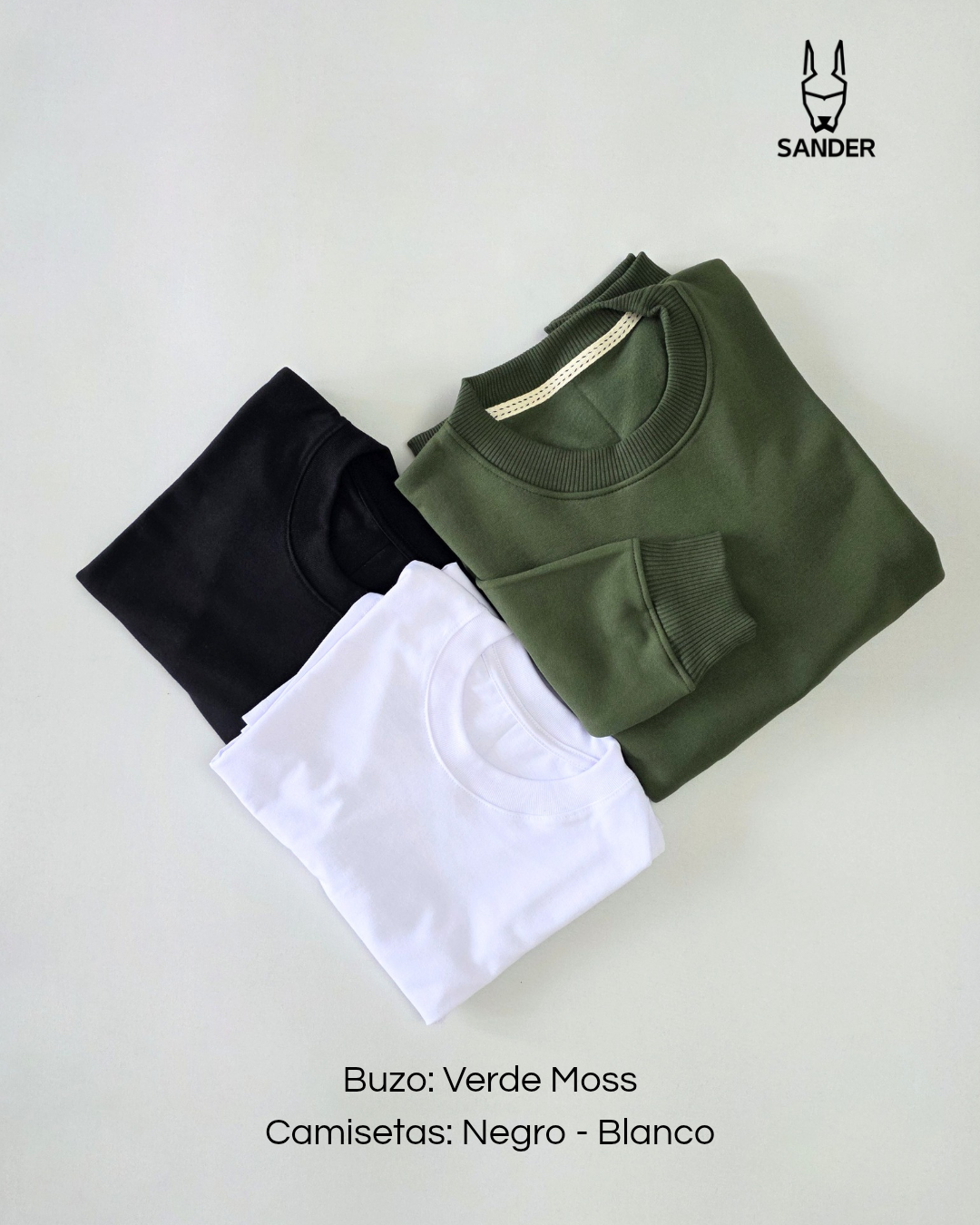 Pack Buzo Verde Moss + 2 Camisetas