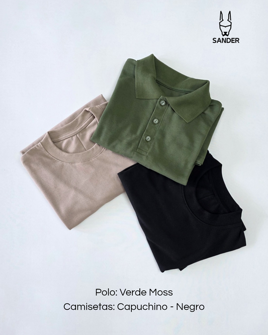 Pack Polo Verde Moss + 2 Camisetas