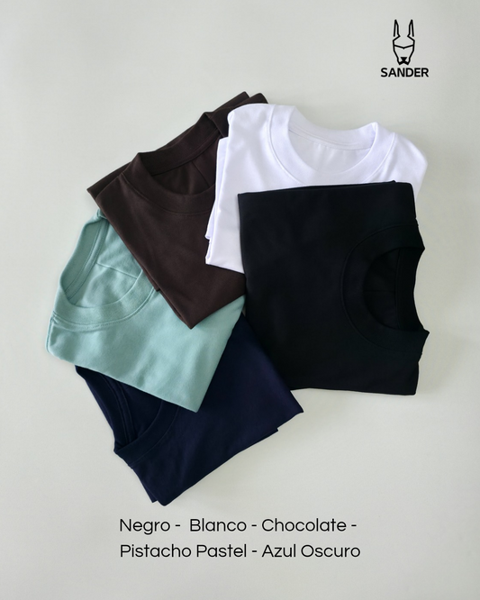 Pack 5 Camisetas (Negro, Blanco, Chocolate, Pistacho, Azul)