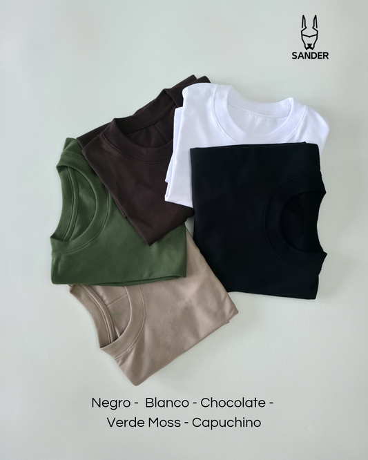 Pack 5 Camisetas (Capuchino, Verde, Negro, Blanco, Chocolate)