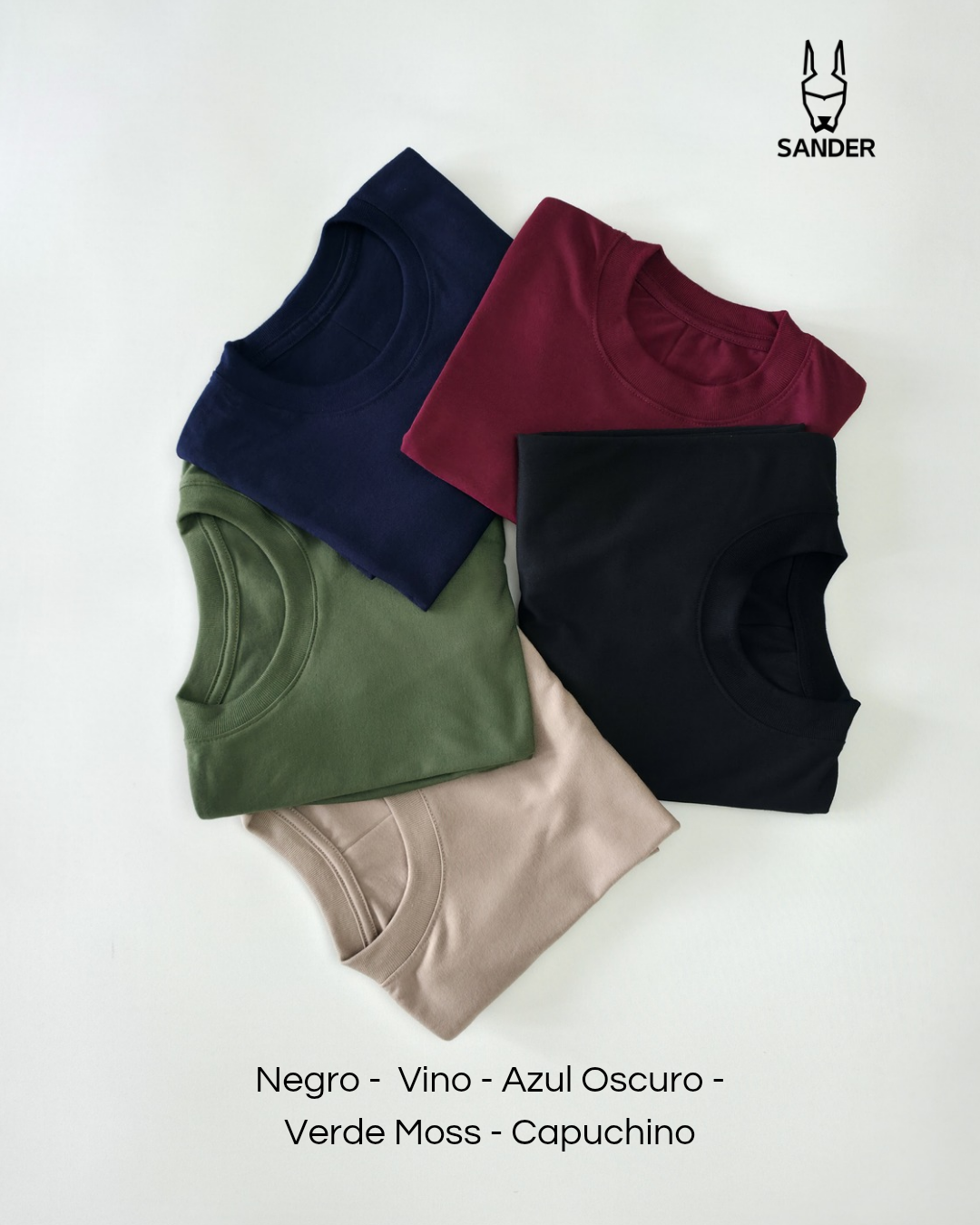 Pack 5 Camisetas (Negro, Vino, Azul, Verde, Capuchino)