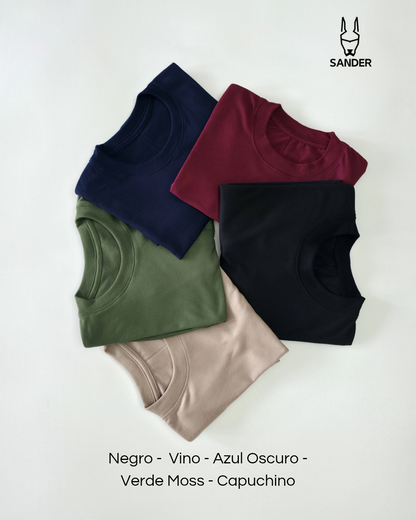 Pack 5 Camisetas (Negro, Vino, Azul, Verde, Capuchino)