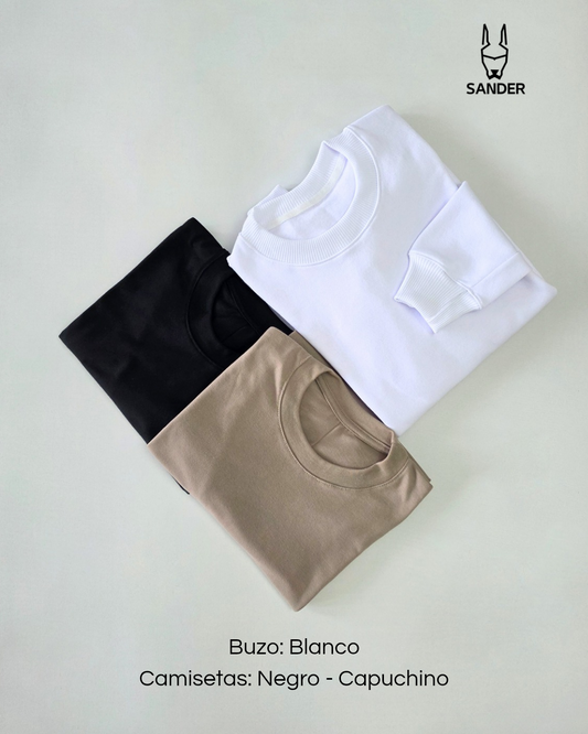 Pack Buzo Blanco + 2 Camisetas