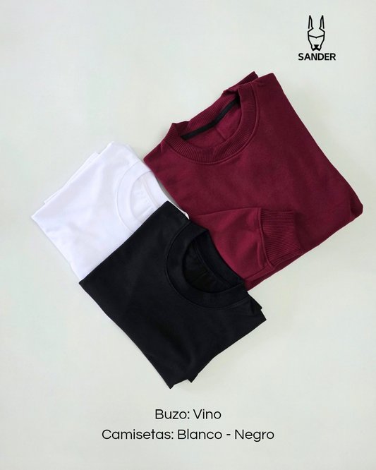 Pack Buzo Vino + 2 Camisetas