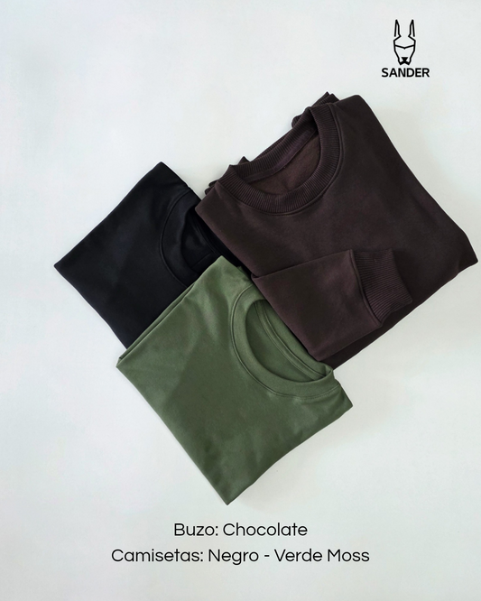 Pack Buzo Chocolate + 2 Camisetas