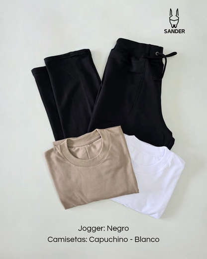 Pack Jogger Negro + 2 Camisetas