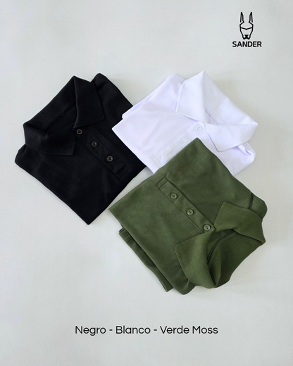 Pack 3 Polos (Blanco, Negro, Verde Moss)